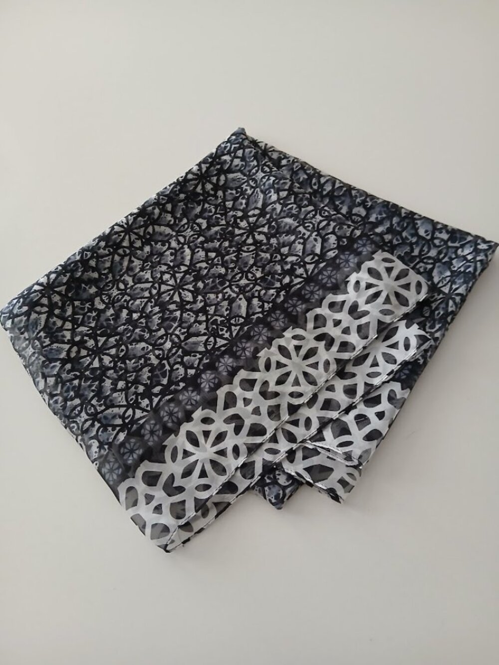 Silky, Sleek & Semi Sheer- Navy/ Ivory Print Scarf